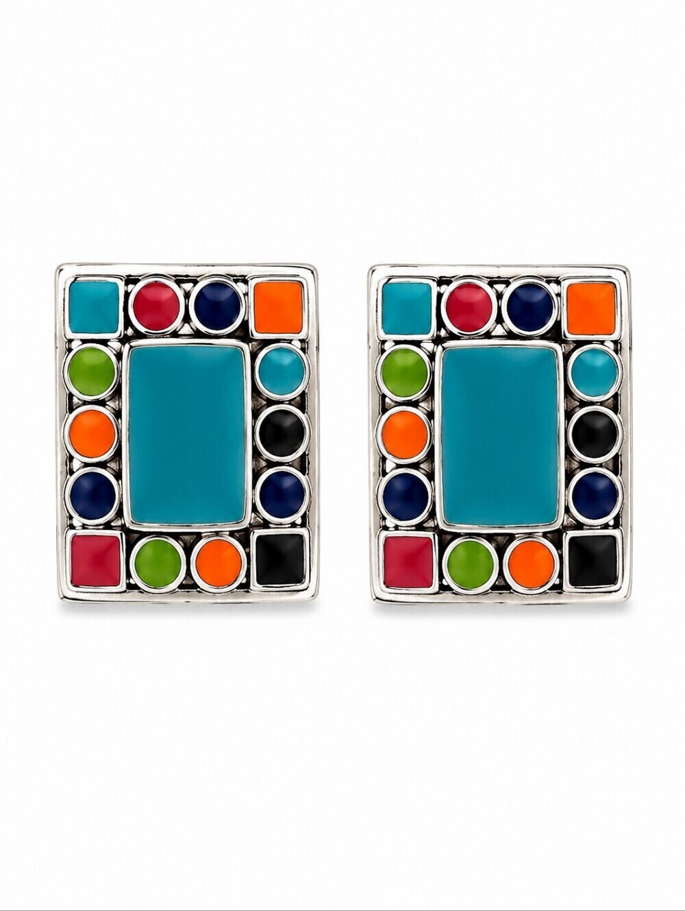 VTG MX 1980s Rainbow Southwestern Rectangle Clip-on Earrings